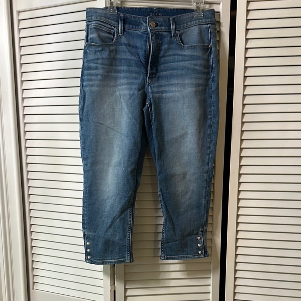 White House Black Market Blue Cropped Jeans with Pearl embellishments